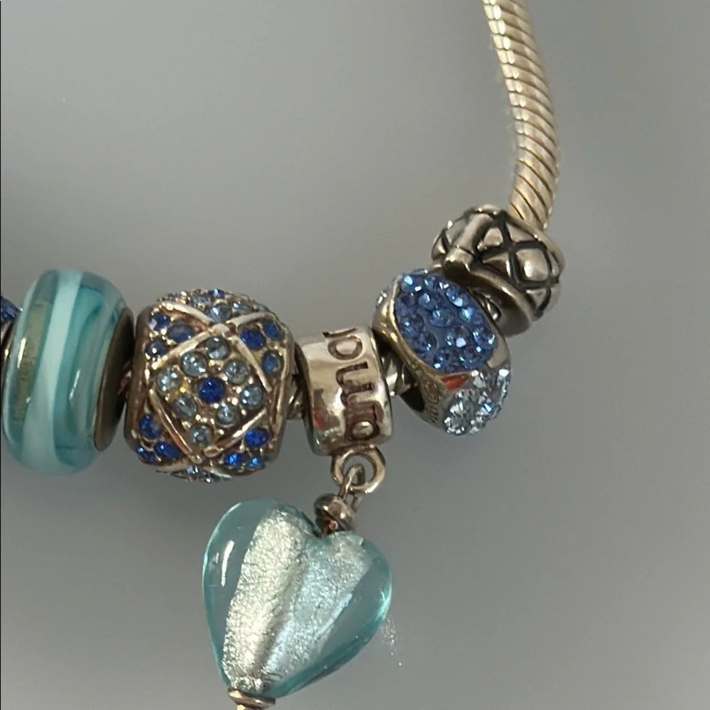 Amore & Baci 925 Sterling Elegant Blue and Gold Charm Bracelet